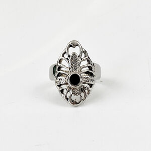Vintage Native American Style Feather Cross Silver and Black Onyx Statement Ring